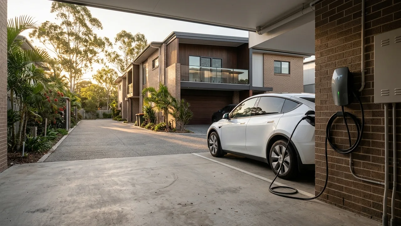 Here are a few images that capture the context of residential EV charger installations across different Brisbane housing types: