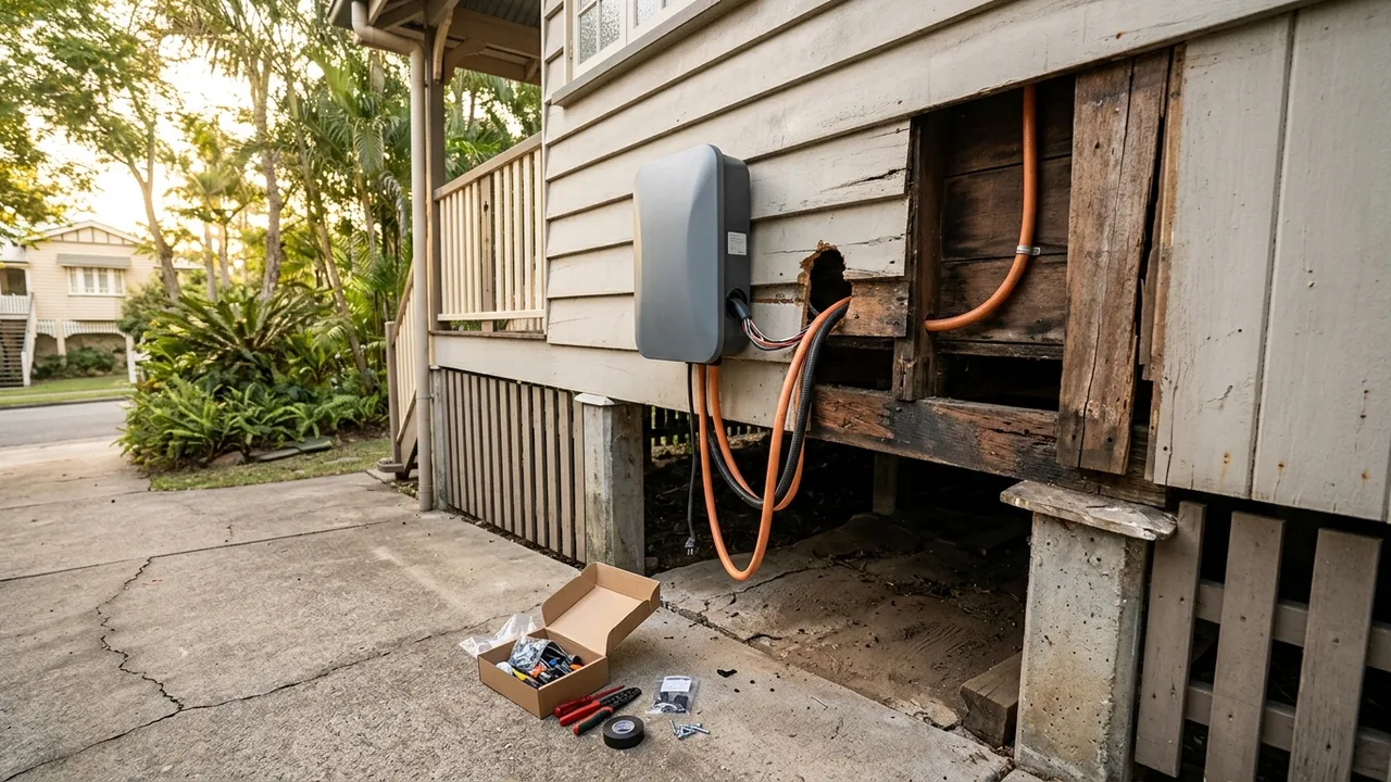 Brisbane ev charger installation detail relevant to "Queenslander homes make EV charger wiring harder — here is why"