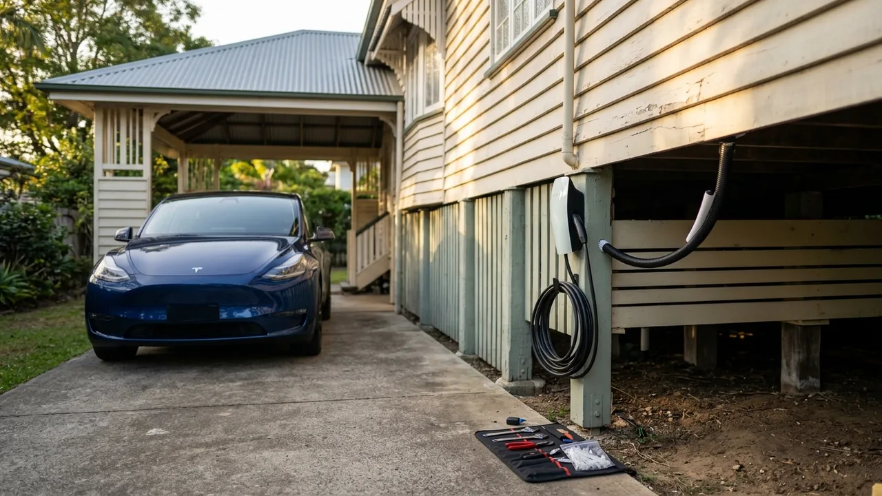 Brisbane ev charger installation context shot for "Queenslander homes make EV charger wiring harder — here is why"